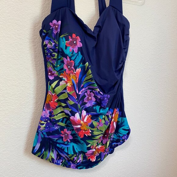 Lands End Women's Navy Blue Floral One Piece Swimsuit 14 - Picture 3 of 10